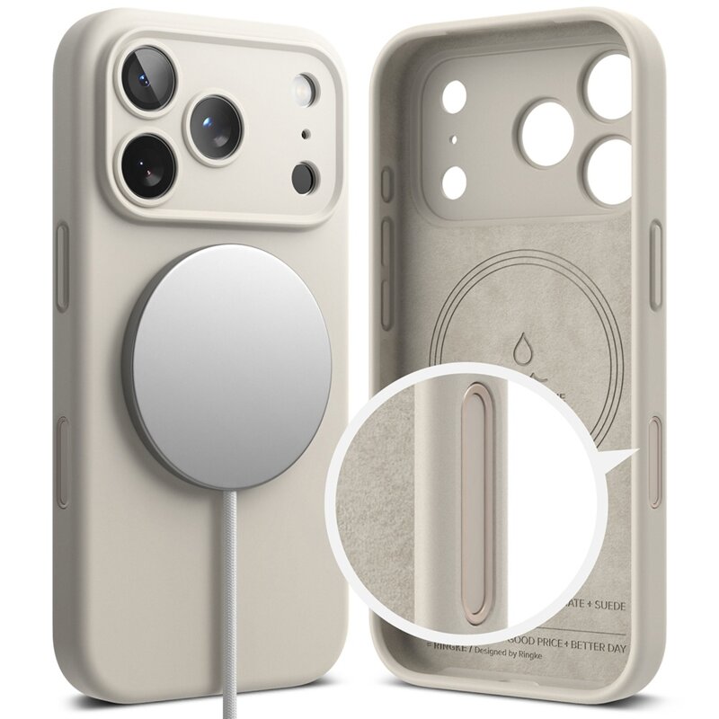 Husa iPhone 18 Pro Ringke Silicone MagSafe, crem