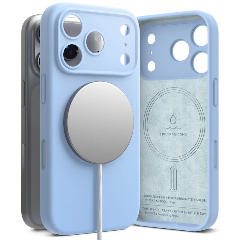 Husa iPhone 18 Pro Ringke Silicone MagSafe, bleu