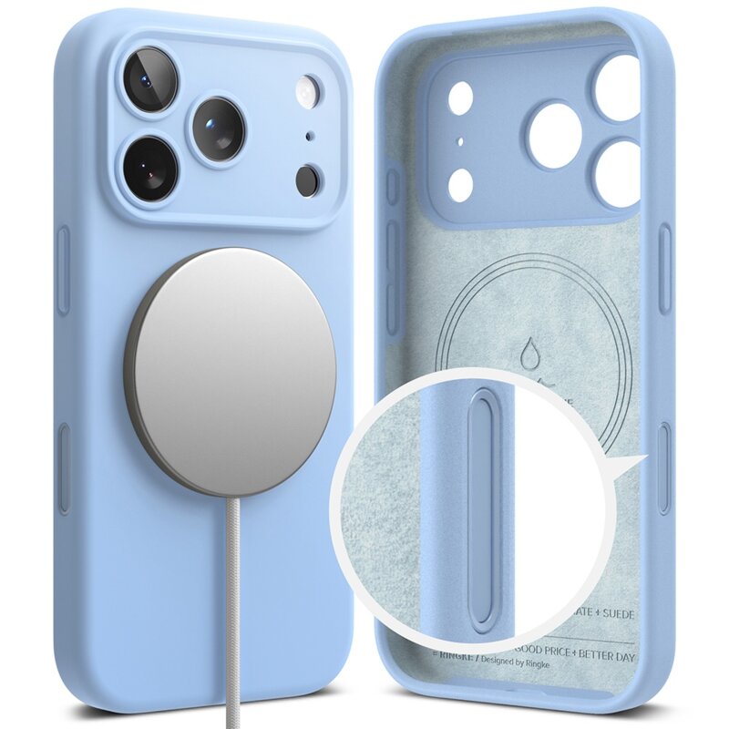 Husa iPhone 18 Pro Ringke Silicone MagSafe, bleu
