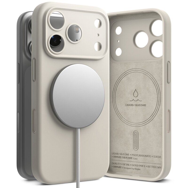 Husa iPhone 18 Pro Max Ringke Silicone MagSafe, crem