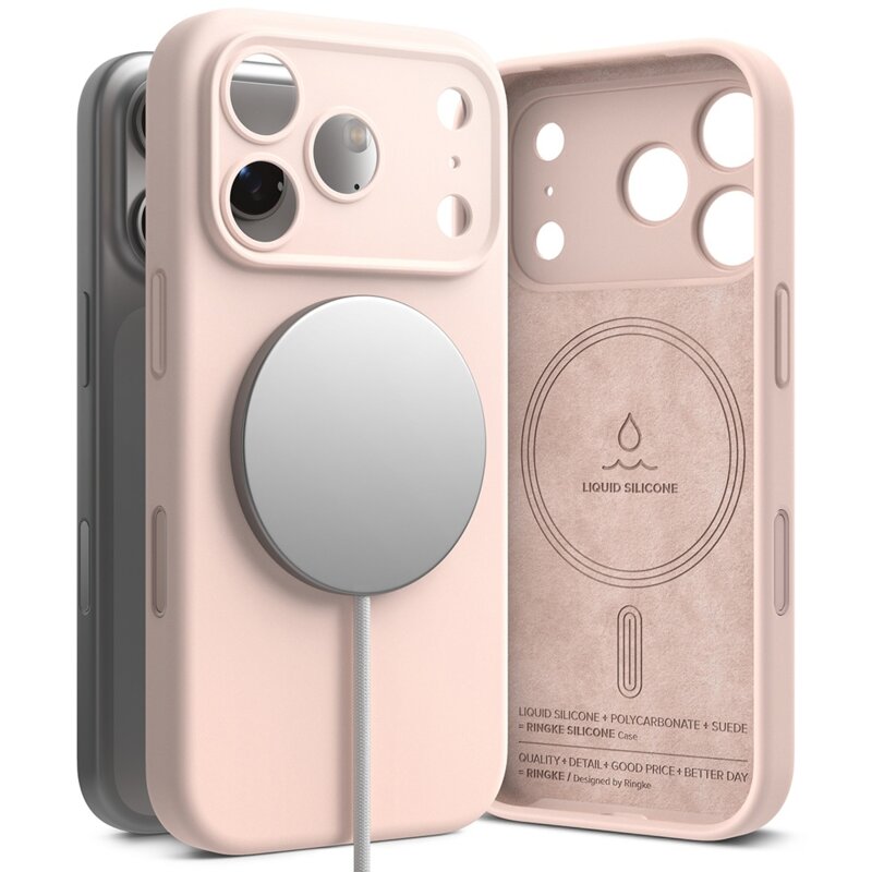 Husa iPhone 18 Pro Max Ringke Silicone MagSafe, roz