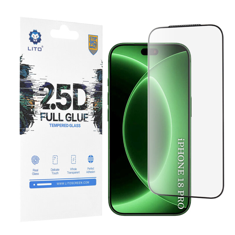 Folie sticla iPhone 18 Pro Lito 2.5D Full Glue, negru