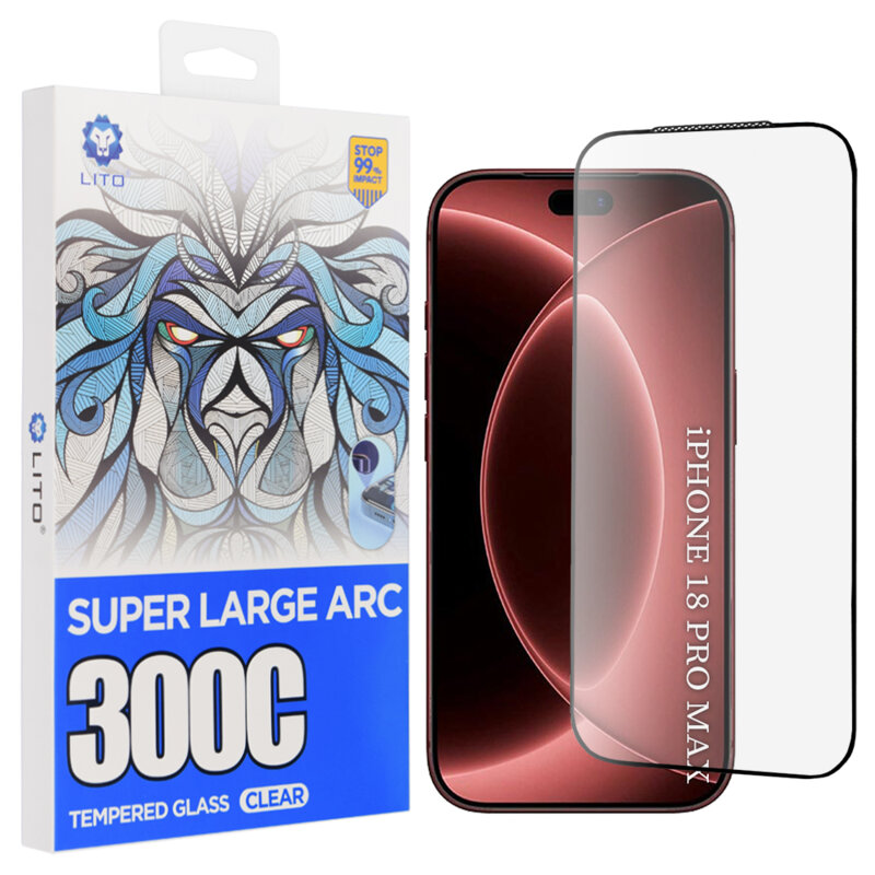 Folie sticla iPhone 18 Pro Max Lito D+ Max 300C, negru