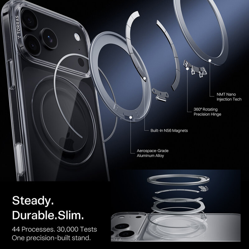 Husa iPhone 17 Pro Torras Ostand O1 Guardian, alb