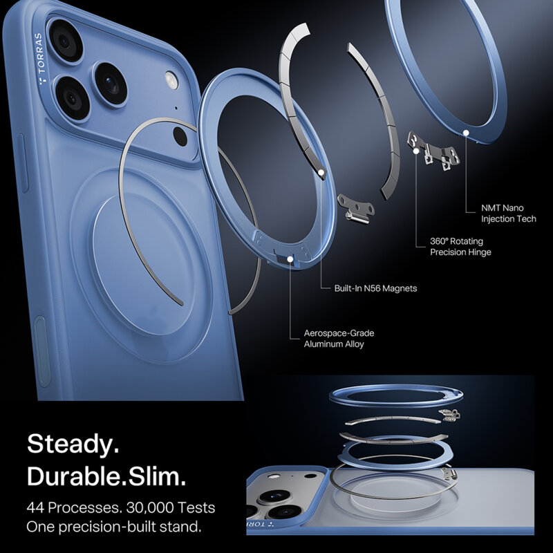Husa iPhone 18 Pro Torras Ostand O1 Guardian, bleu