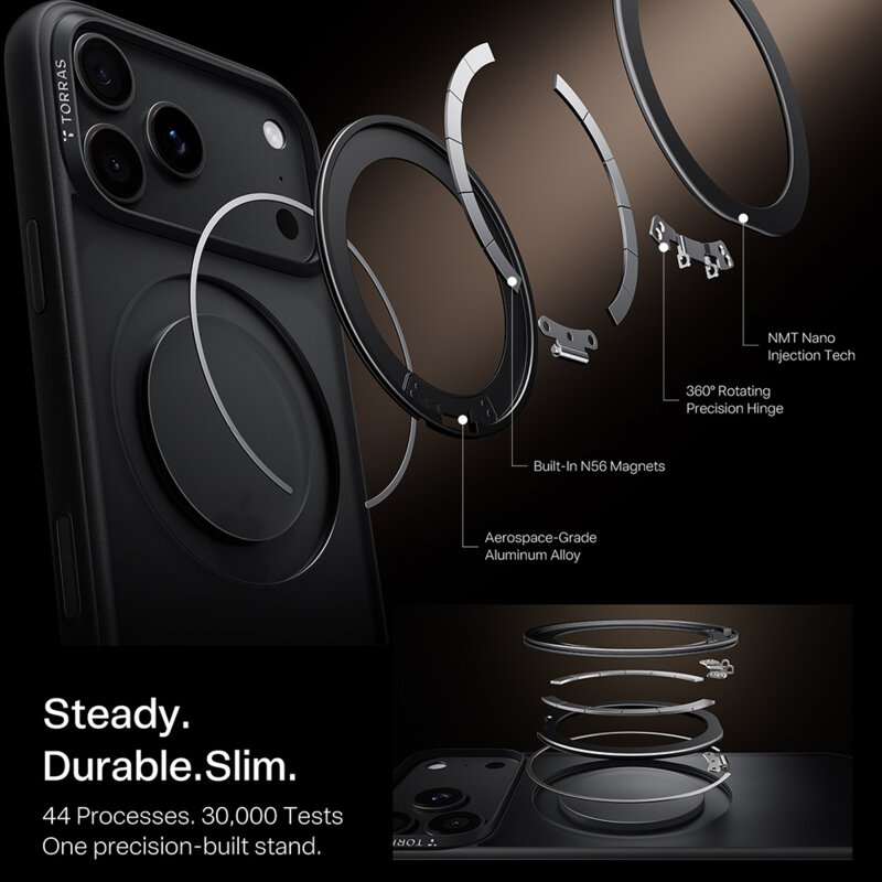 Husa iPhone 18 Pro Torras Ostand O1 Guardian, negru