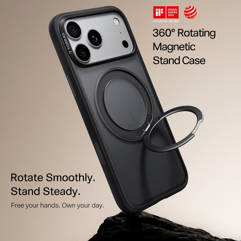 Husa iPhone 17 Pro Torras Ostand O1 Guardian, negru