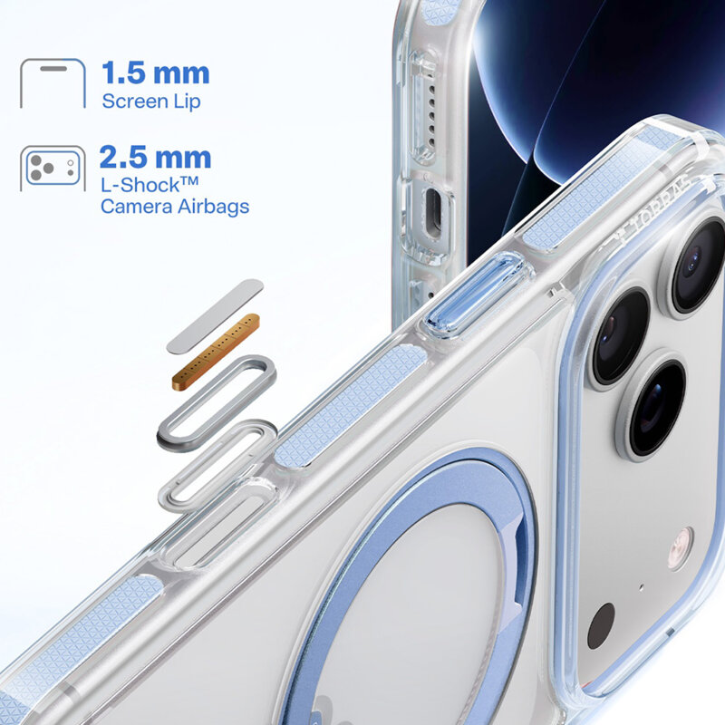 Husa iPhone 18 Pro Torras Ostand O3 Light, albastru