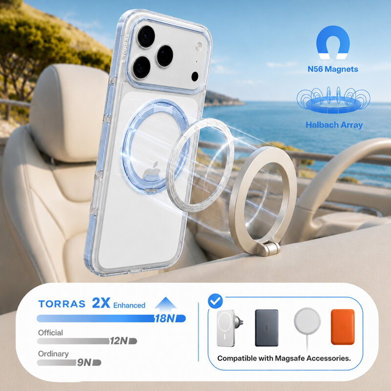 Husa iPhone 17 Pro Torras Ostand O3 Light, albastru