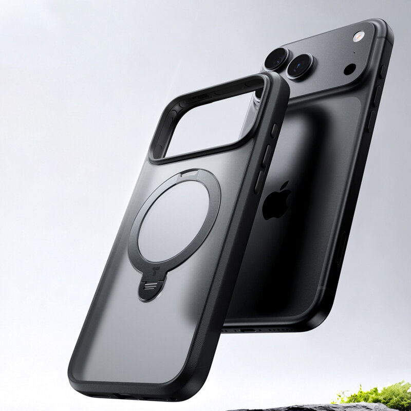 Husa iPhone 18 Pro Torras Ostand Spin Series, negru