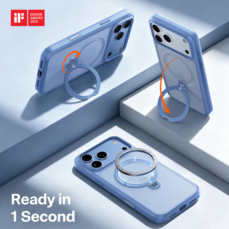 Husa iPhone 17 Pro Torras Ostand Spin Series, albastru