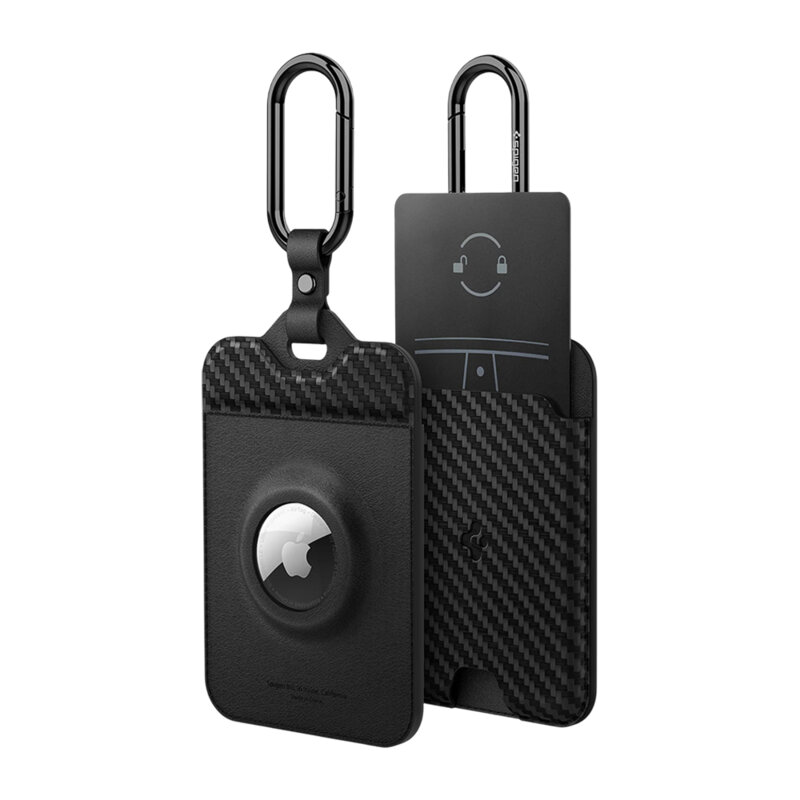 [Pachet 2x] Suport card-cheie Tesla, husa Air Tag Spigen, negru