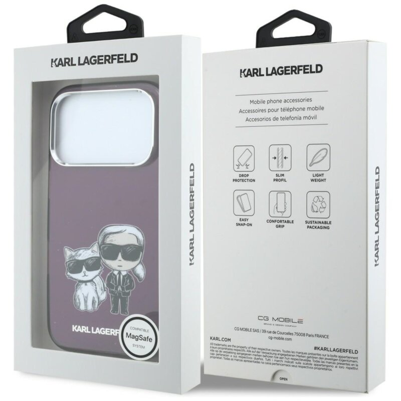 Husa iPhone 18 Pro Karl Lagerfeld IML KC Bodies Sketch Print MagSafe, burgundy