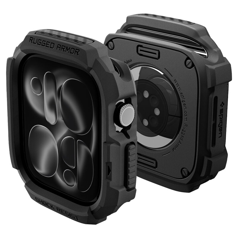 Husa Apple Watch 12 46mm Spigen Rugged Armor, negru