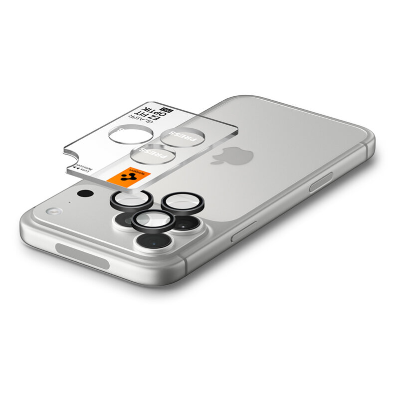 [Pachet 2x] Folie sticla camera iPhone 18 Pro Spigen Glas.tR Optik EZ Fit Pro, gri inchis