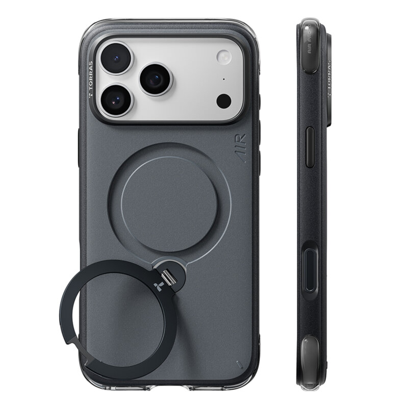 Husa iPhone 17 Pro Torras Ostand Q3 Air Essential, negru