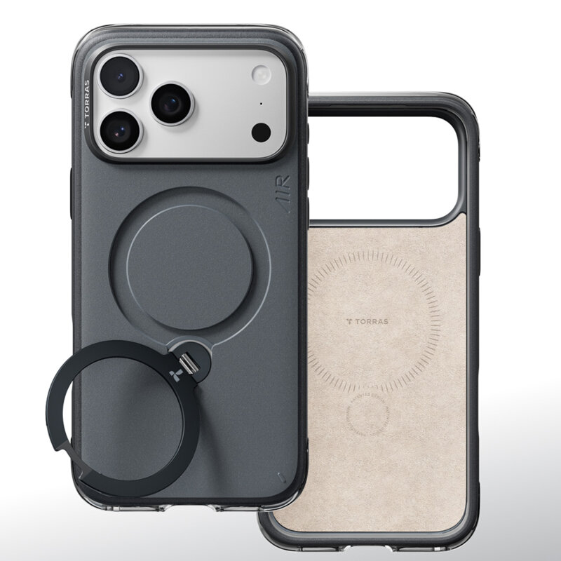 Husa iPhone 17 Pro Torras Ostand Q3 Air Essential, negru