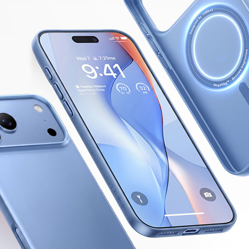 Husa iPhone 18 Pro Torras OriginFit-Mag Series, bleu