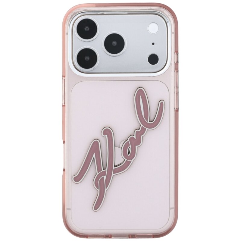 Husa iPhone 18 Pro Karl Lagerfeld IML Big Signature Resin Logo Metal Frame, roz