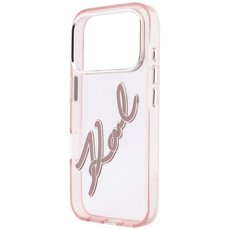 Husa iPhone 18 Pro Karl Lagerfeld IML Big Signature Resin Logo Metal Frame, roz