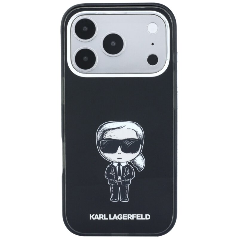 Husa iPhone 18 Pro Max Karl Lagerfeld IML Ikonik Sketch Print MagSafe, negru