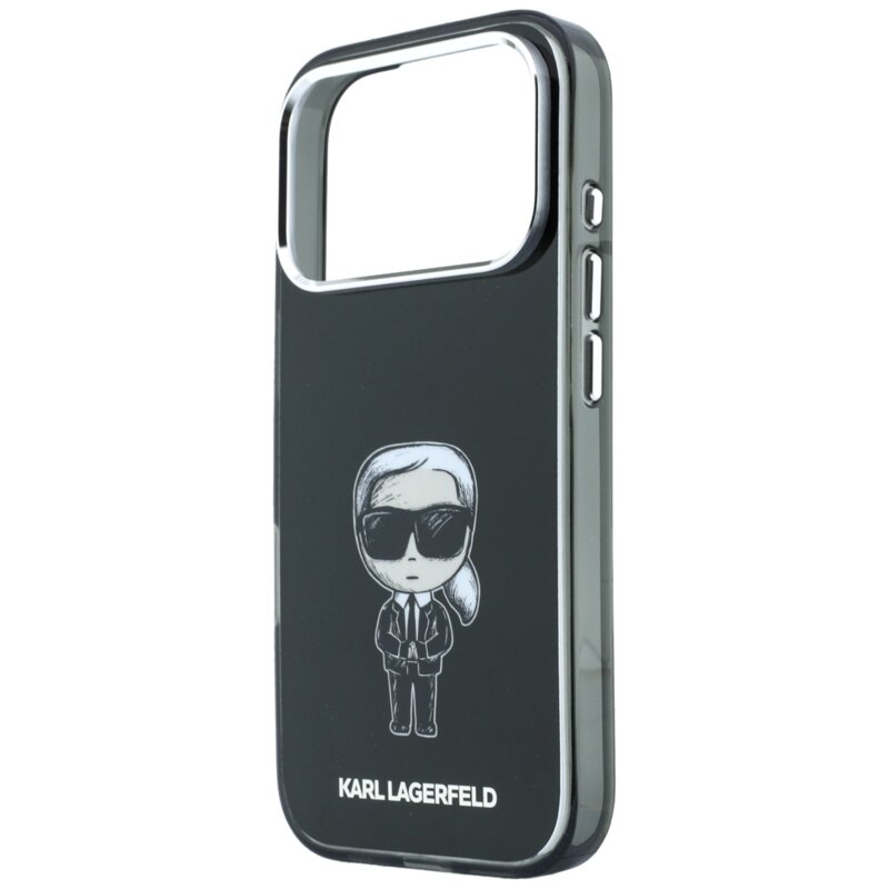 Husa iPhone 18 Pro Karl Lagerfeld IML Ikonik Sketch Print MagSafe, negru