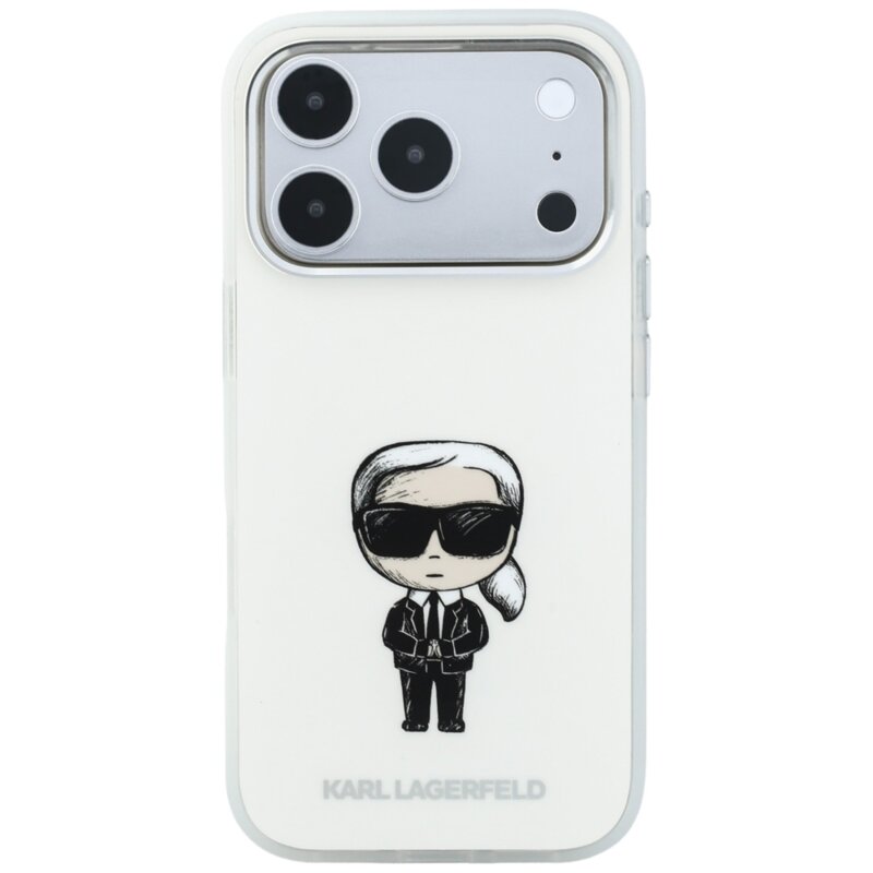 Husa iPhone 18 Pro Karl Lagerfeld IML Ikonik Sketch Print MagSafe, bej