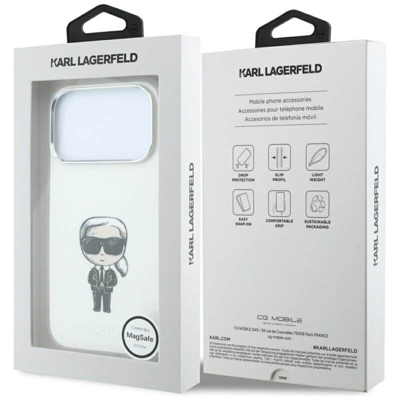 Husa iPhone 17 Pro Karl Lagerfeld HC MagSafe IML Ikonik Sketch Print, bej