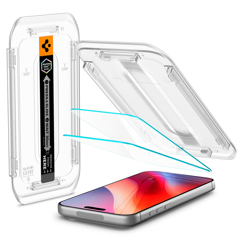 [Pachet 2x] Folie iPhone 17 Pro Spigen Glas.tR EZ Fit, transparenta
