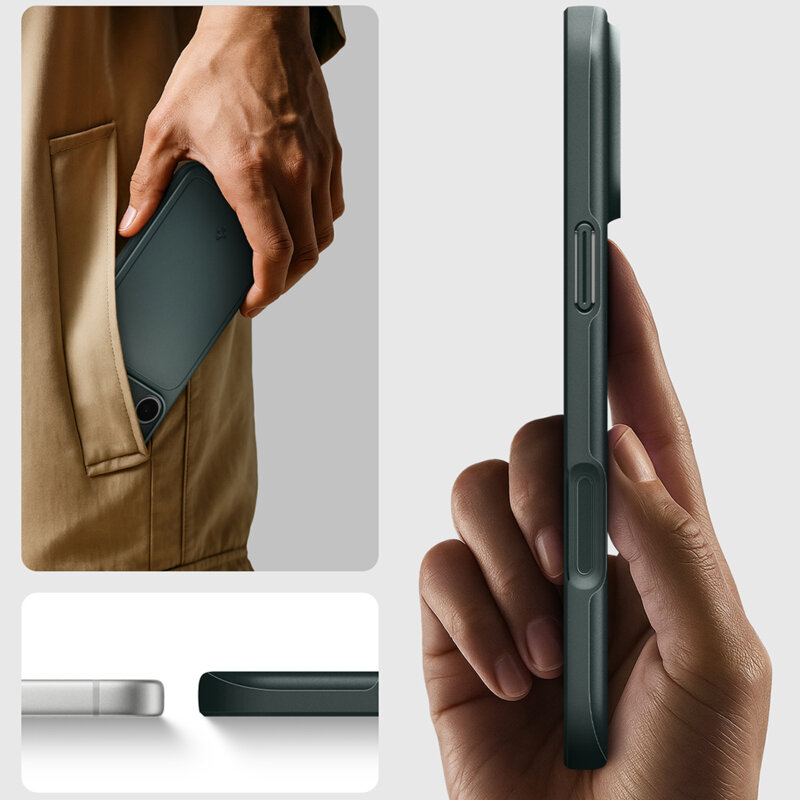 Husa iPhone 17 Pro Spigen Thin Fit MagSafe, verde inchis