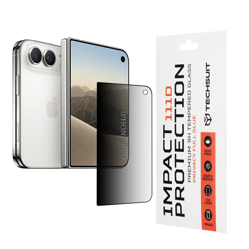Folie sticla iPhone Duo Techsuit 111D Privacy Full Glue, negru