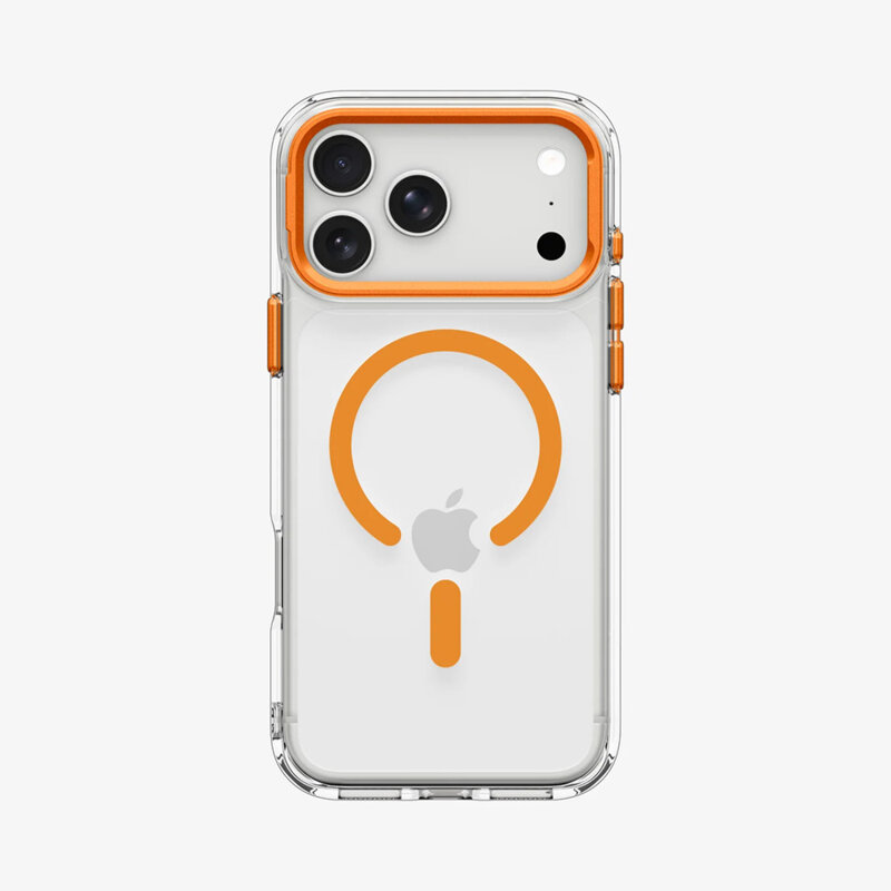Husa iPhone 17 Pro Spigen Ultra Hybrid Optik S MagSafe, transparenta/portocaliu