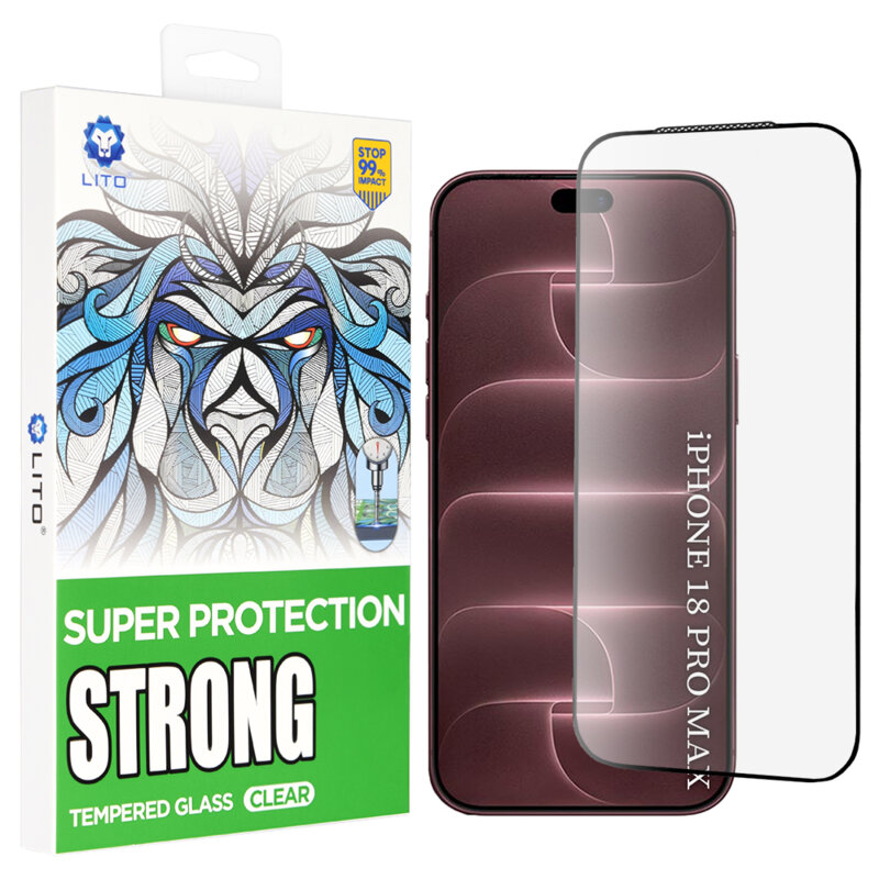 Folie sticla iPhone 18 Pro Max Lito D+ Max Strong, negru