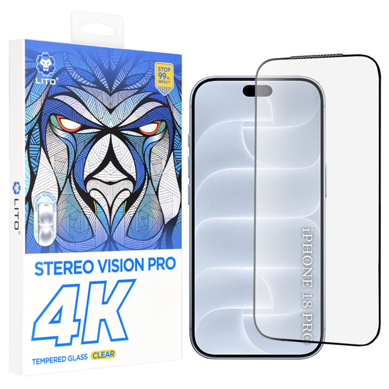 Folie sticla iPhone 18 Pro Lito D+ Max 4K, negru