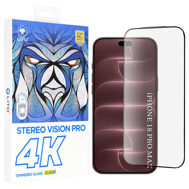 Folie sticla iPhone 18 Pro Max Lito D+ Max 4K, negru