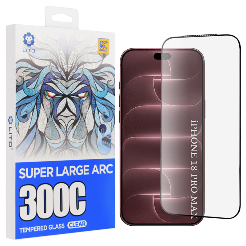Folie sticla iPhone 18 Pro Max Lito D+ Max 300C, negru