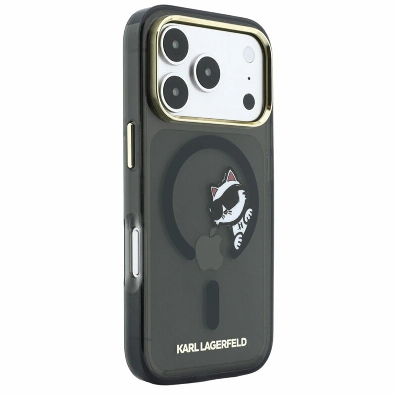 Husa iPhone 18 Pro Karl Lagerfeld IML Peekaboo Print and Metal Frame MagSafe, negru