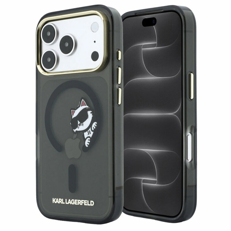 Husa iPhone 17 Pro Karl Lagerfeld IML Peekaboo Print and Metal Frame MagSafe, negru