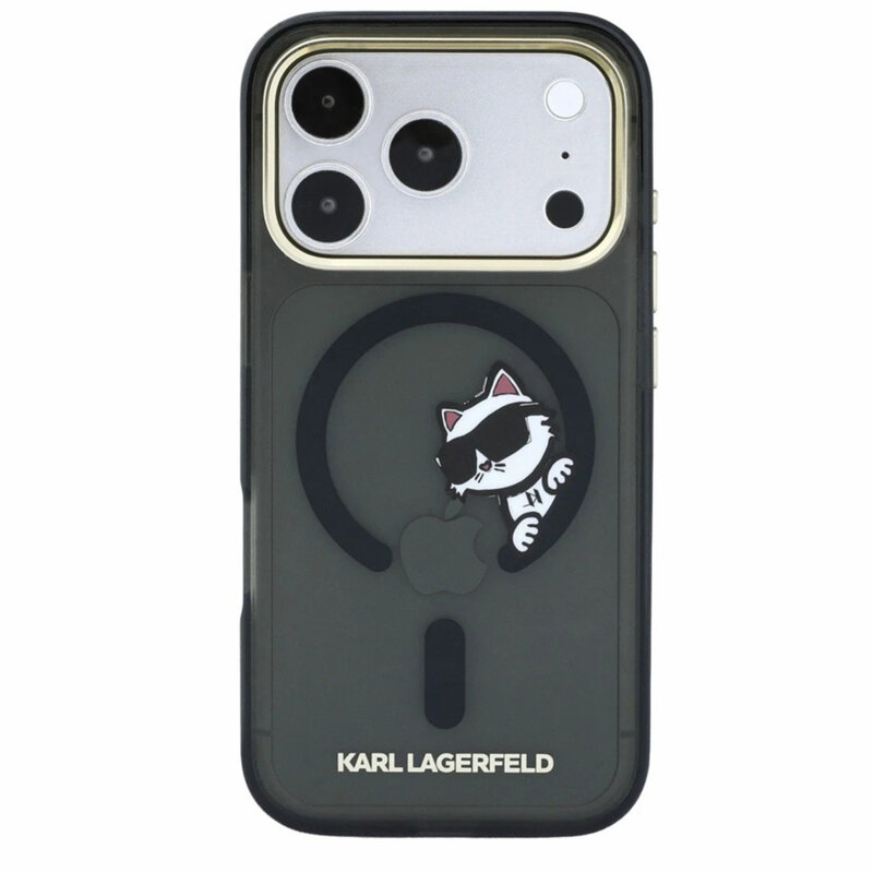 Husa iPhone 17 Pro Karl Lagerfeld IML Peekaboo Print and Metal Frame MagSafe, negru
