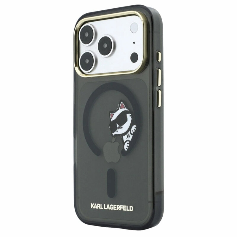 Husa iPhone 17 Pro Karl Lagerfeld IML Peekaboo Print and Metal Frame MagSafe, negru