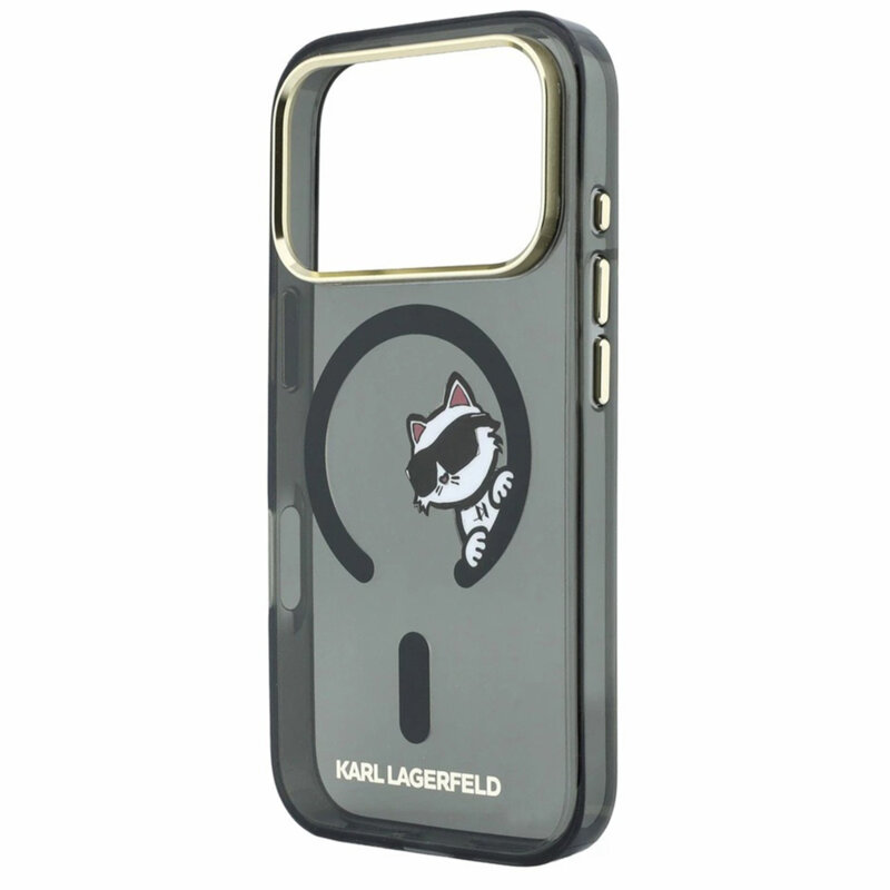 Husa iPhone 17 Pro Karl Lagerfeld IML Peekaboo Print and Metal Frame MagSafe, negru