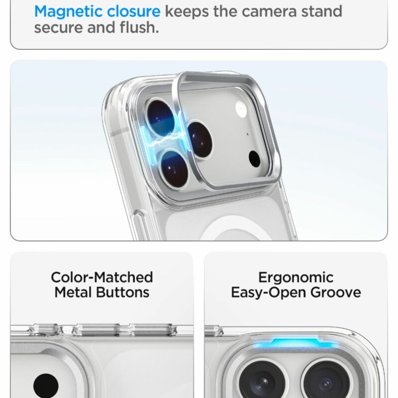 Husa iPhone 18 Pro Max Spigen Ultra Hybrid Optik S MagSafe, transparenta/argintiu