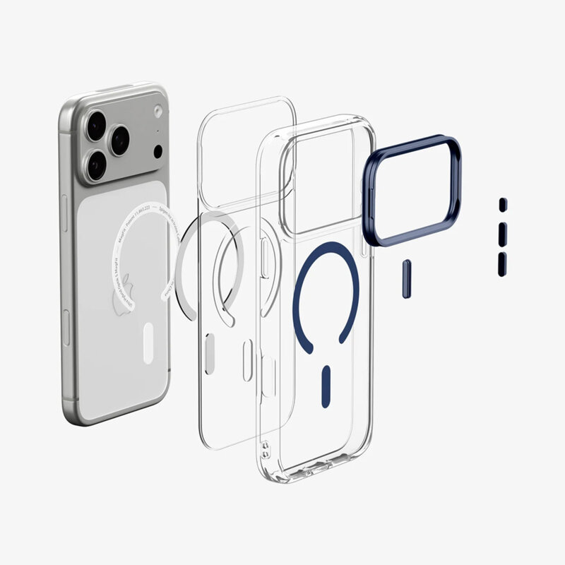 Husa iPhone 17 Pro Spigen Ultra Hybrid Optik S MagSafe, transparenta/bleumarin