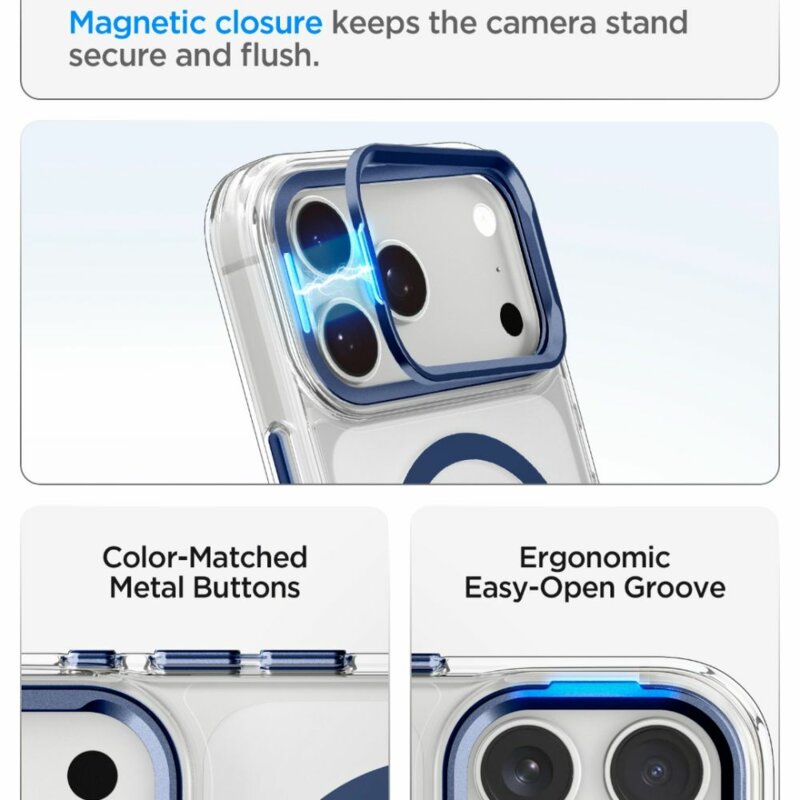 Husa iPhone 17 Pro Spigen Ultra Hybrid Optik S MagSafe, transparenta/bleumarin