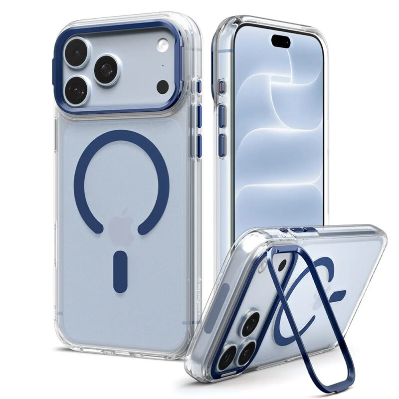 Husa iPhone 18 Pro Spigen Ultra Hybrid Optik S MagSafe, transparenta/bleumarin