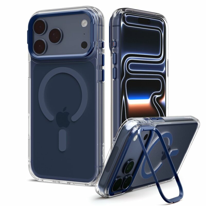 Husa iPhone 17 Pro Max Spigen Ultra Hybrid Optik S MagSafe, transparenta/bleumarin