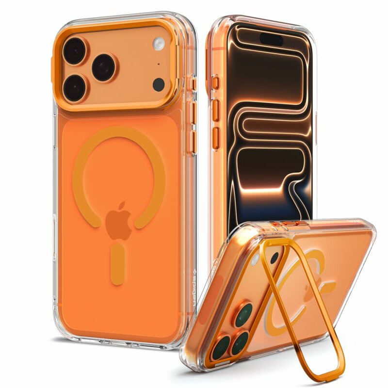 Husa iPhone 17 Pro Max Spigen Ultra Hybrid Optik S MagSafe, transparenta/portocaliu
