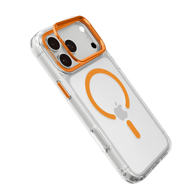 Husa iPhone 18 Pro Spigen Ultra Hybrid Optik S MagSafe, transparenta/portocaliu