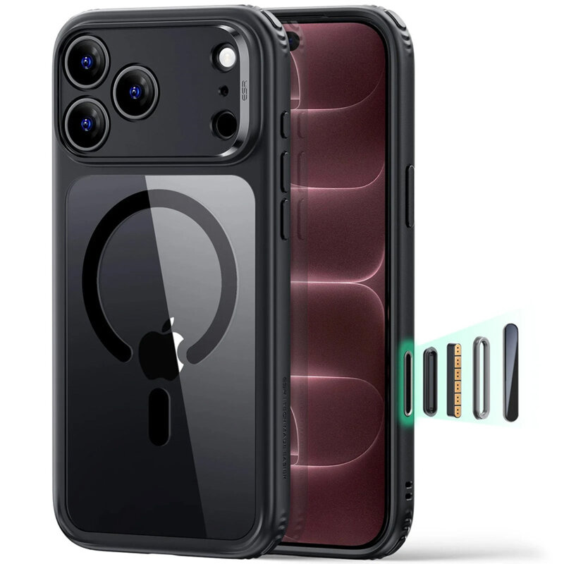 Husa iPhone 17 Pro ESR Classic Hybrid HaloLock, negru/transparenta