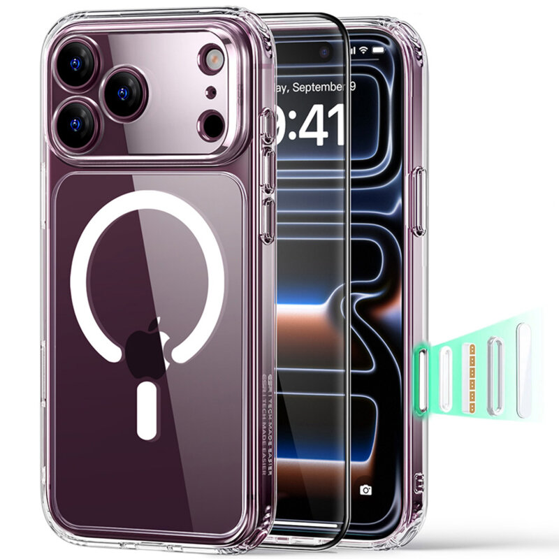 [Pachet 360°] Husa + folie iPhone 17 Pro ESR Classic Hybrid HaloLock, transparenta